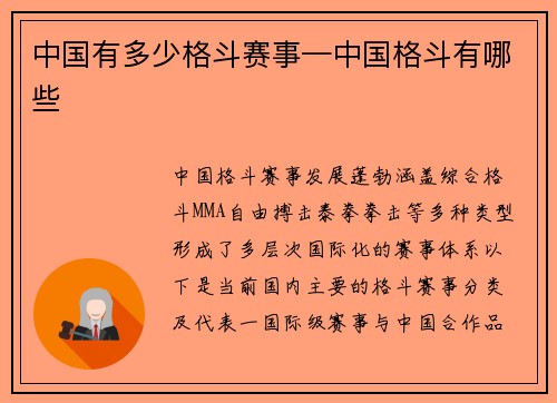 中国有多少格斗赛事—中国格斗有哪些